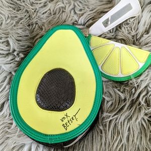Betsy Johnson avocado wristlet purse